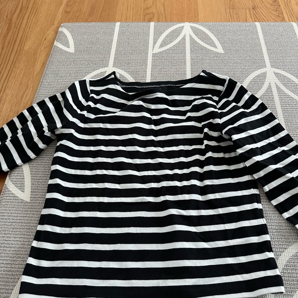 J. Crew Boatneck Black and White Striped Shirt